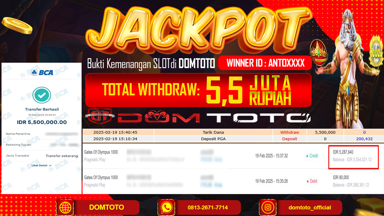 JACKPOT SLOT GATE OF OLYMPUS 1000 19 FEBRUARI 2025